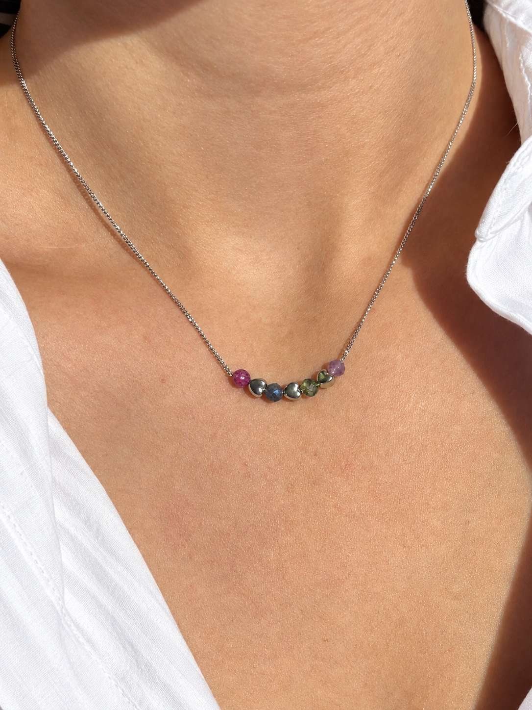 Multiple birthstone necklace silver